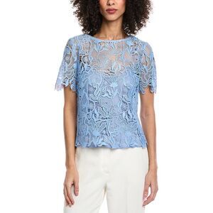 Oscar De La Renta Womens  Bellflower Silk-Lined Top, Blue